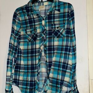 Blue and White Plaid Button-Up Shirt